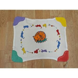 Vintage Munchkin Waffle Weave Teething Blanket Rubber Corners Cat Lovey